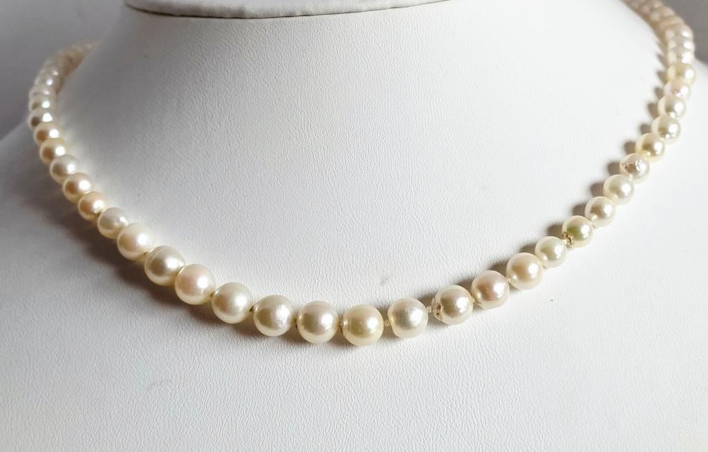 Akoya parels collier met gouden slot,  certificaat ALGT, Enlèvement ou Envoi, Comme neuf, Blanc, Or