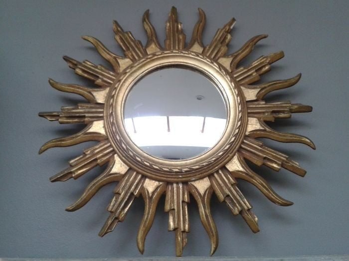 Miroir solaire vintage du milieu du siècle en bois 44,5 cm, Enlèvement ou Envoi