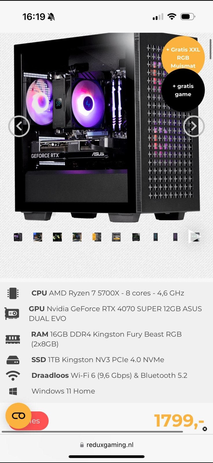 GAMING PC RTX 4070 SUPER 12GB – Ryzen 7 5700X – RGB, Ophalen, Zo goed als nieuw, Gaming, SSD