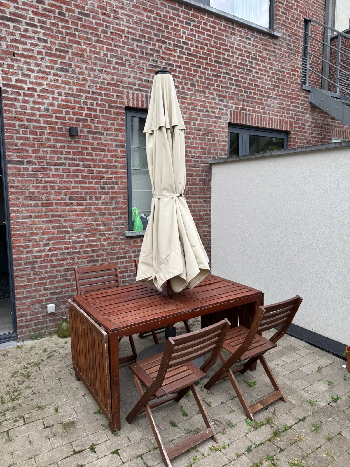 Mobilier de jardin - table, 4 chaises (3 chaises extra), Enlèvement, Utilisé, Bois, Sets de jardin