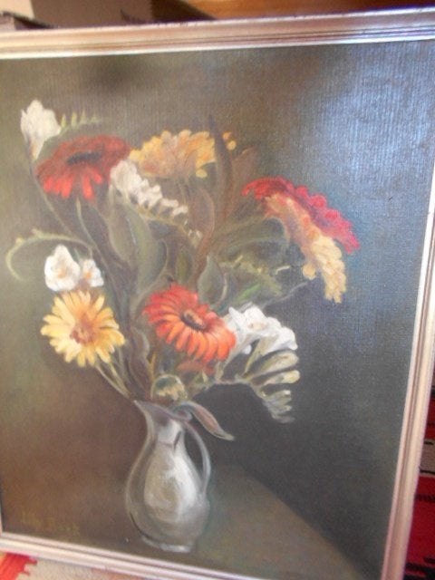 tuile fleurie signée Lily Beeck, Antiquités & Art, Enlèvement ou Envoi, Classique, Signé, Fleurs