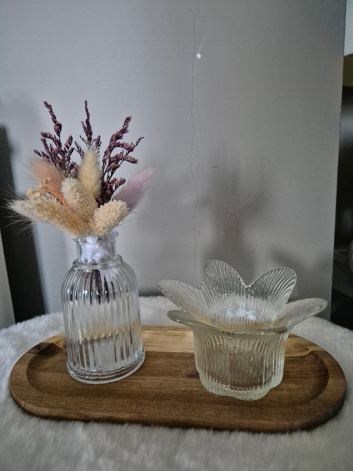 Klein vaasje met droogbloemen en theelichthouder, Huis en Inrichting, Ophalen, Zo goed als nieuw