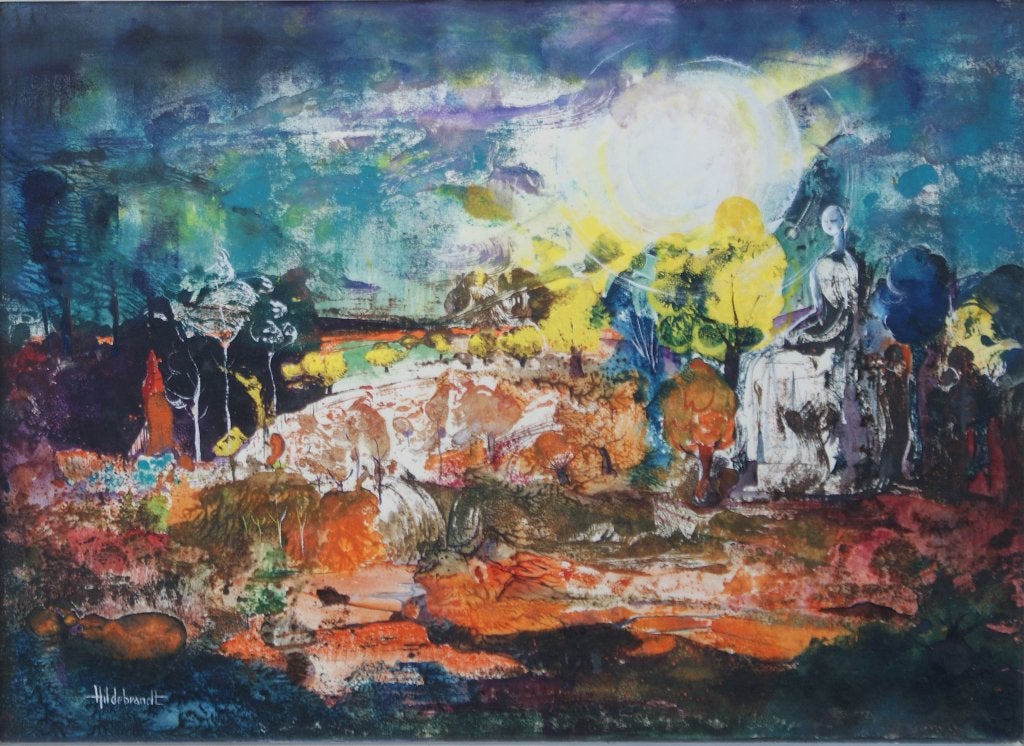 Bert Hildebrandt (1906-1074): Landschap (78 x 61 cm), Antiek en Kunst, Ophalen of Verzenden, Gesigneerd, Olieverf, Landschap
