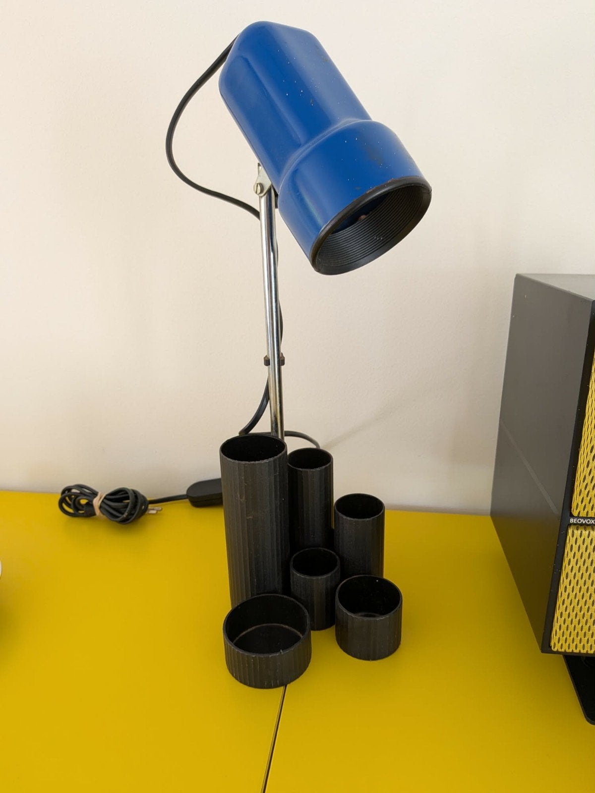 Vintage blauwe bureaulamp - Space Age - Mid Century, Blauw, Bureaulamp, Verstelbaar, Ophalen of Verzenden