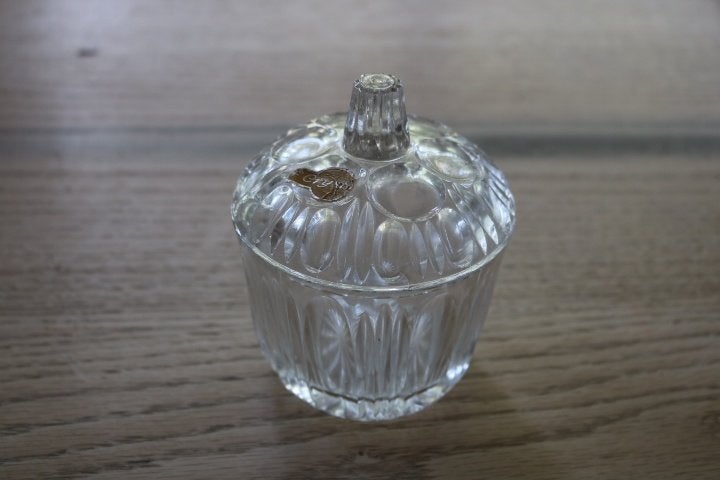 Kristallen bonbonschaal + deksel - vintage, Huis en Inrichting, Ophalen of Verzenden, Zo goed als nieuw, Wit, Overige merken