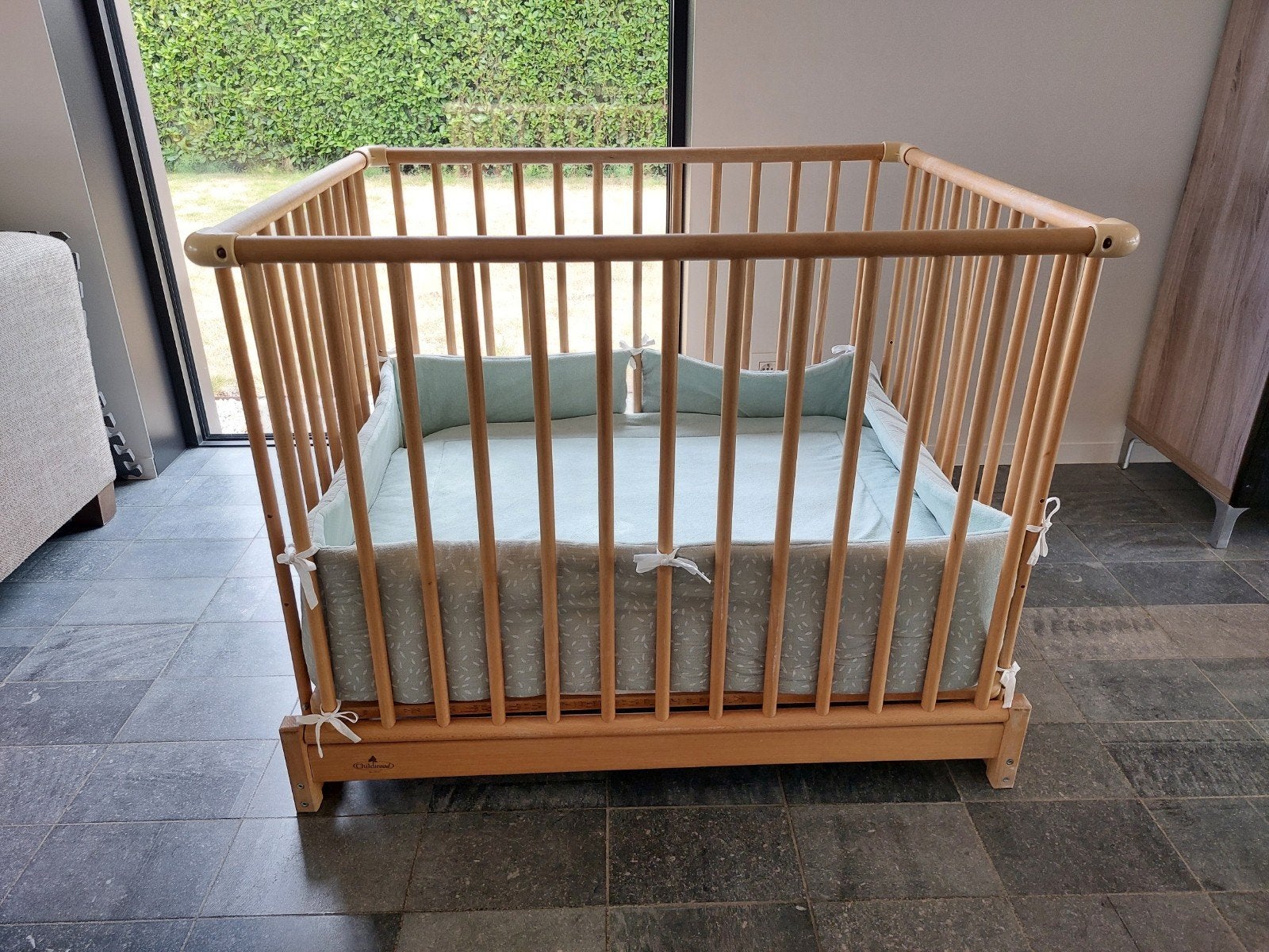 Natuurhouten park van Childwood, Kinderen en Baby's, Babyparken, Gebruikt, Rechthoekig, In hoogte verstelbaar, Ophalen