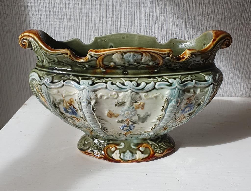 Antieke Victoriaanse majolica jardinière - ca 1900, Antiek en Kunst, Ophalen of Verzenden