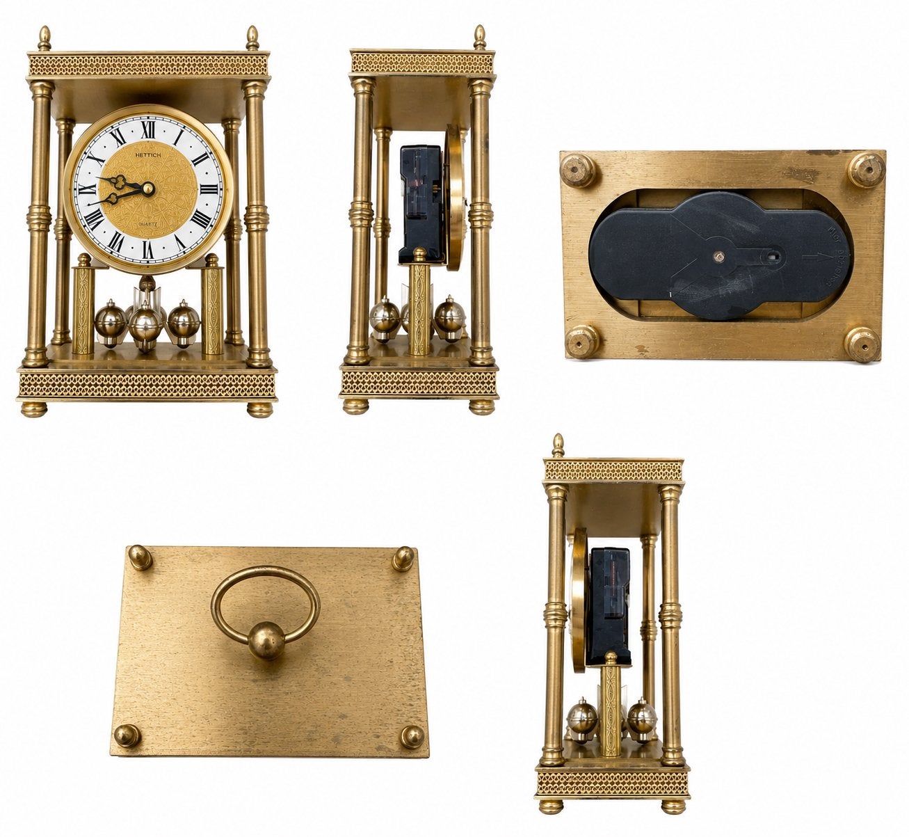 Horloge pendule de table vintage Hettich Quartz style laiton, Enlèvement ou Envoi