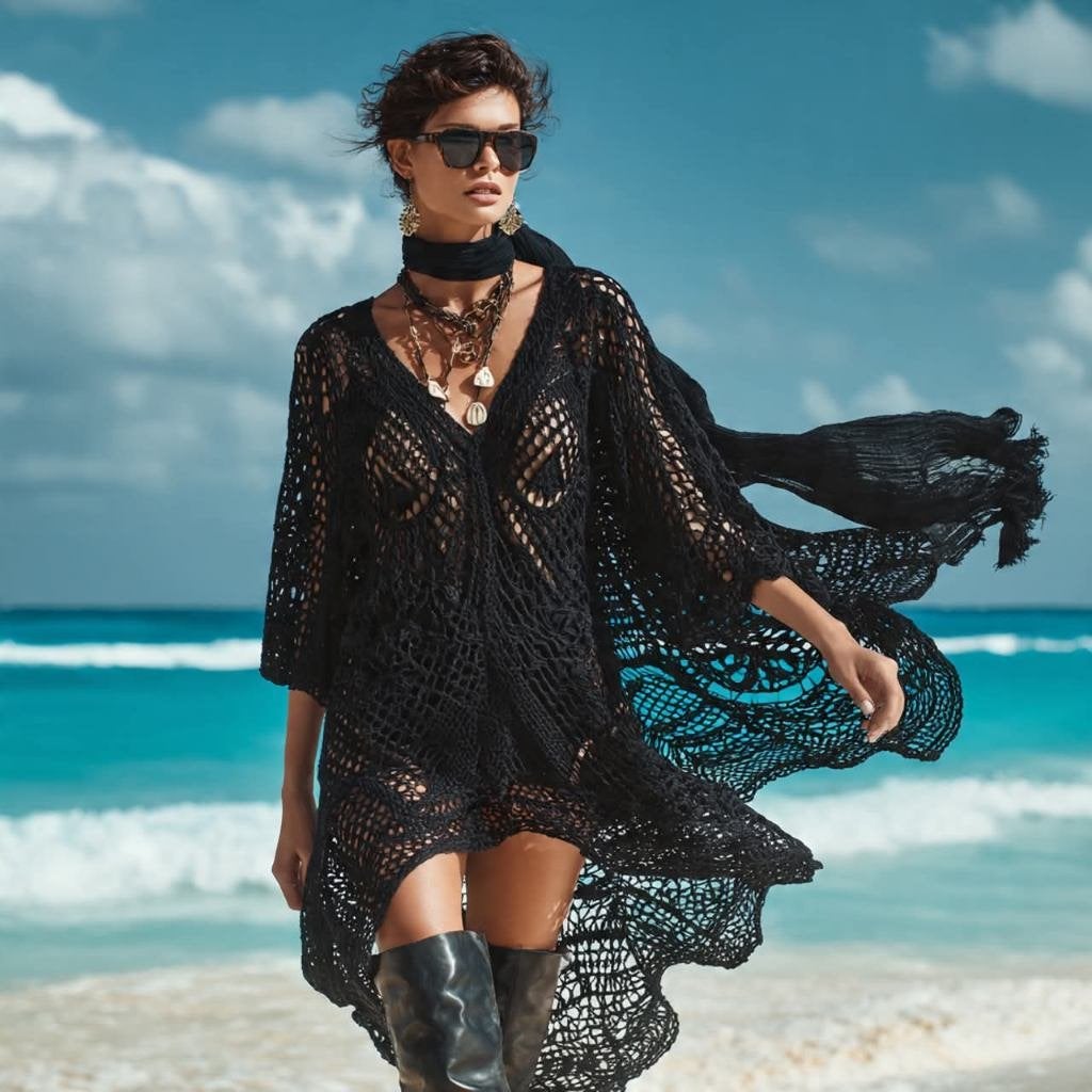 Pull tunique noir au crochet de style bohème nouveau, Vêtements | Femmes, Neuf, Taille 38/40 (M), Enlèvement ou Envoi, By Farfetch