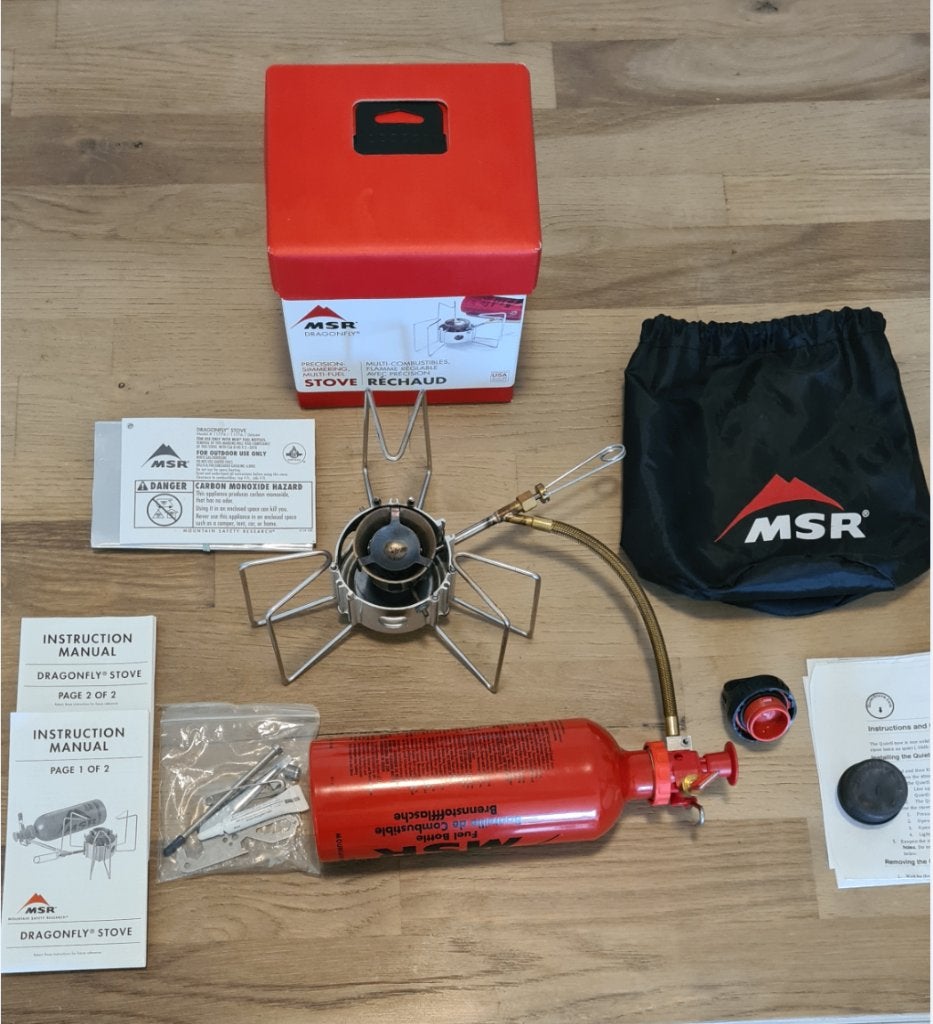 MSR Dragonfly (+ Quietstove 107), Caravanes & Camping, Accessoires de camping, Comme neuf, Enlèvement ou Envoi