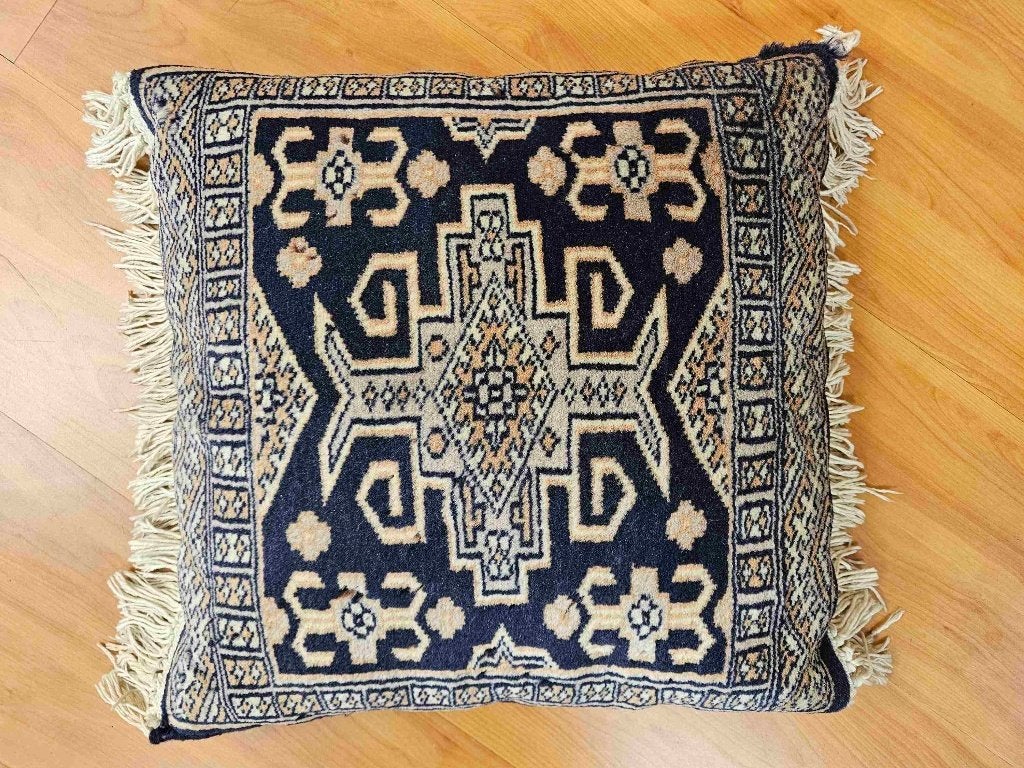 Coussin de tapis oriental 40/40 cm, Envoi, Utilisé, Bleu, Carré