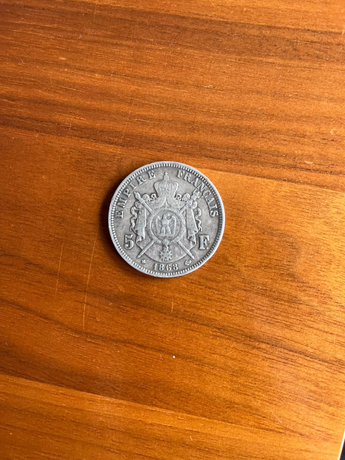 Franse 5 franc 1868 Napoleon III, 2de Franse Keizerrijk, Ophalen, Frankrijk, Zilver