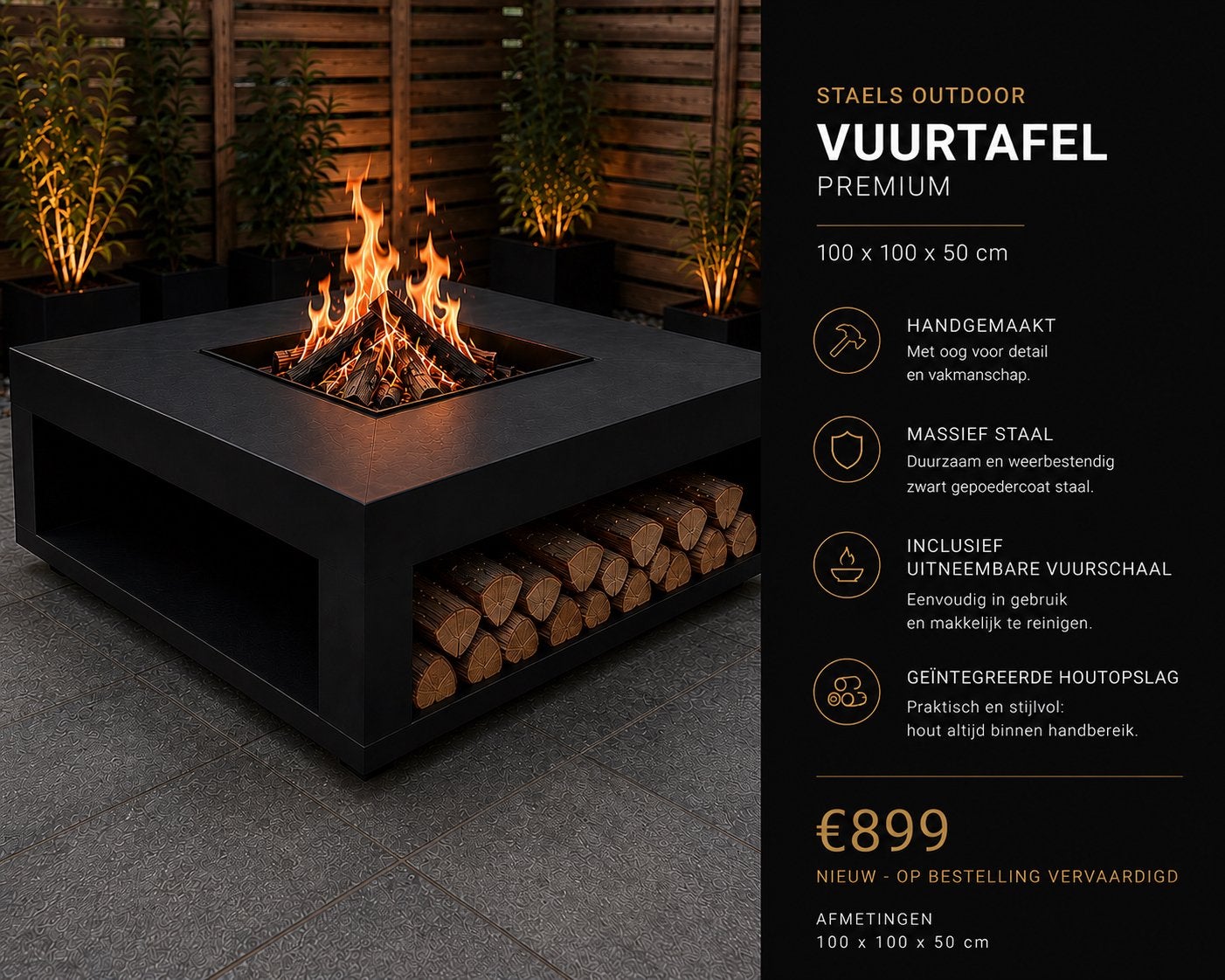 STAELS Outdoor Vuurtafel Premium, Tuin en Terras, Ophalen, Nieuw