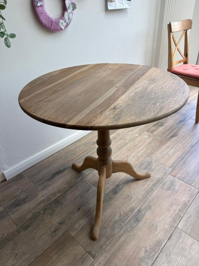 Landelijke houten ronde klaptafel / bijzettafel, Huis en Inrichting, Ophalen, Gebruikt, Rond, Landelijk