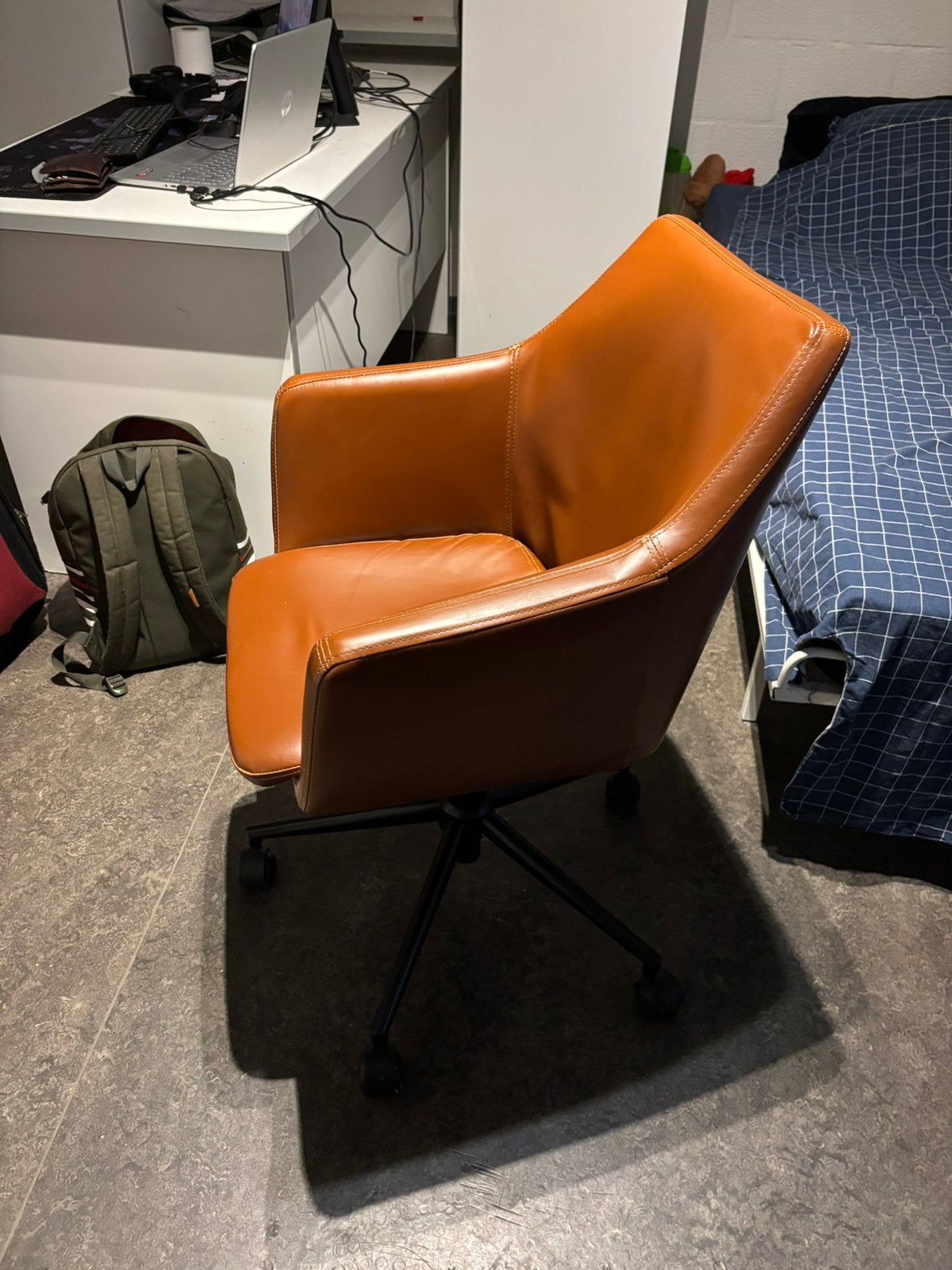 Bruin lederen Bureaustoel, Ophalen, Gebruikt, Leer
