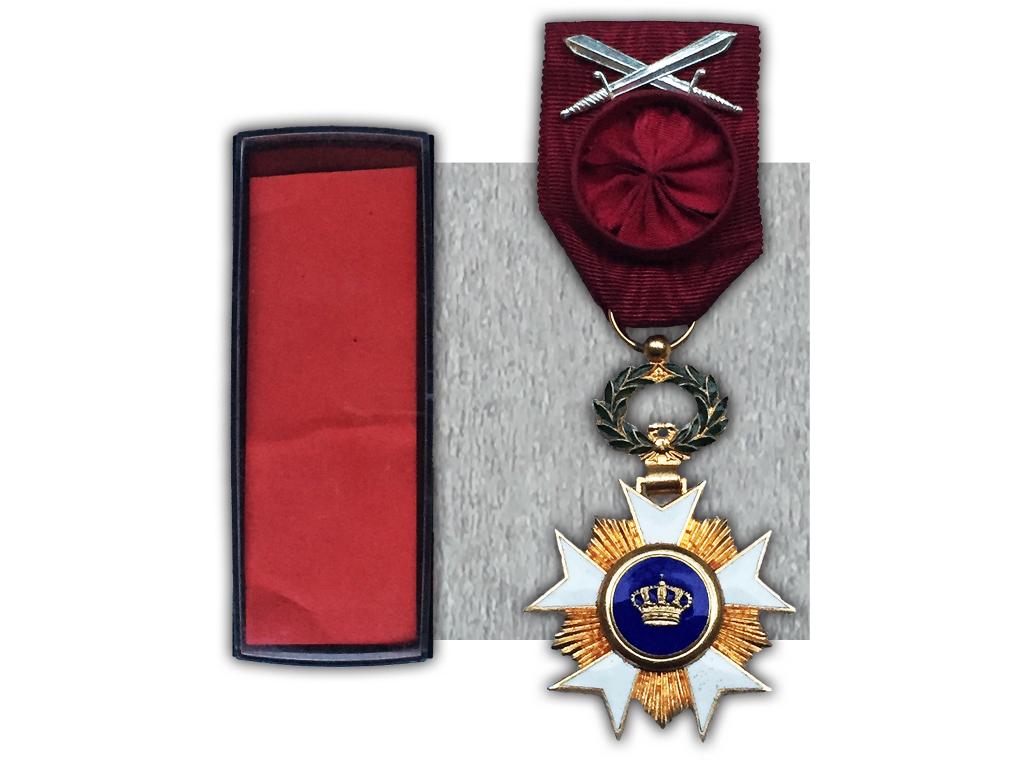 🚨ABL CROIX OFFICIER ORDRE DE LA COURONNE ÉPÉES CROISÉES, Envoi, Armée de terre, Ruban, Médaille ou Ailes