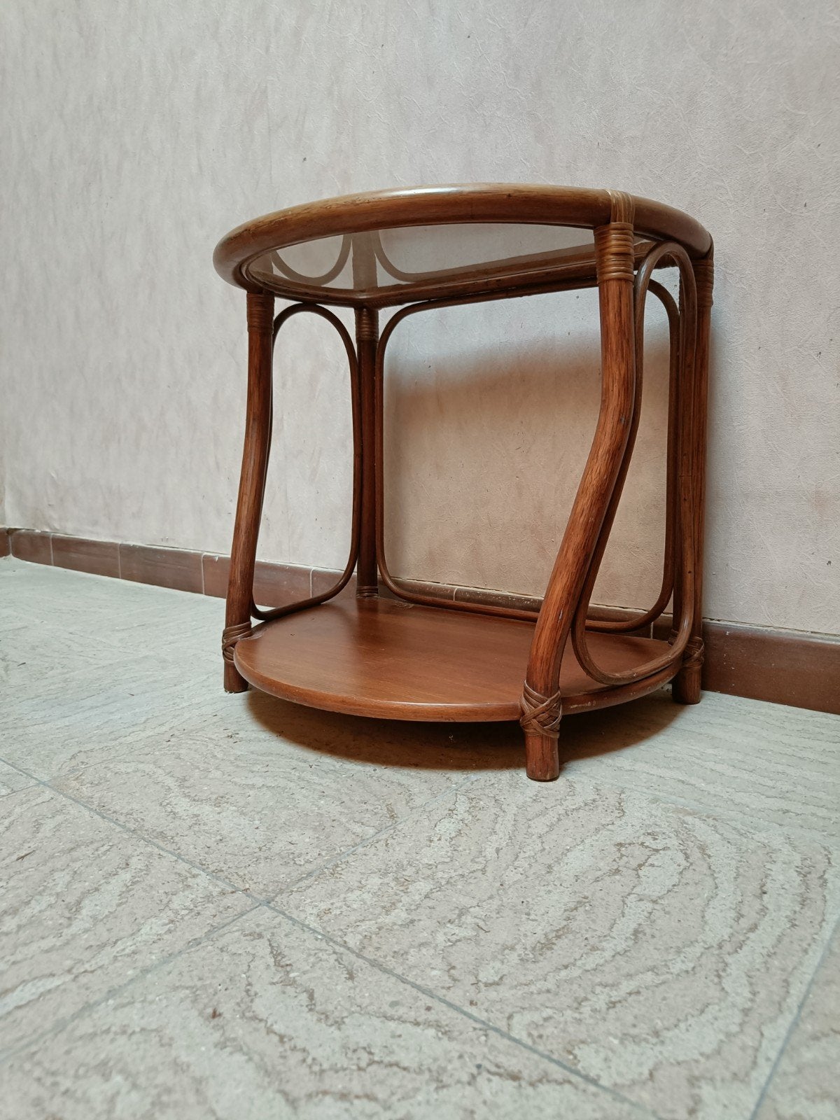 Vintage rotan / bamboo wandtafel / bijzettafel, Antiek en Kunst, Ophalen