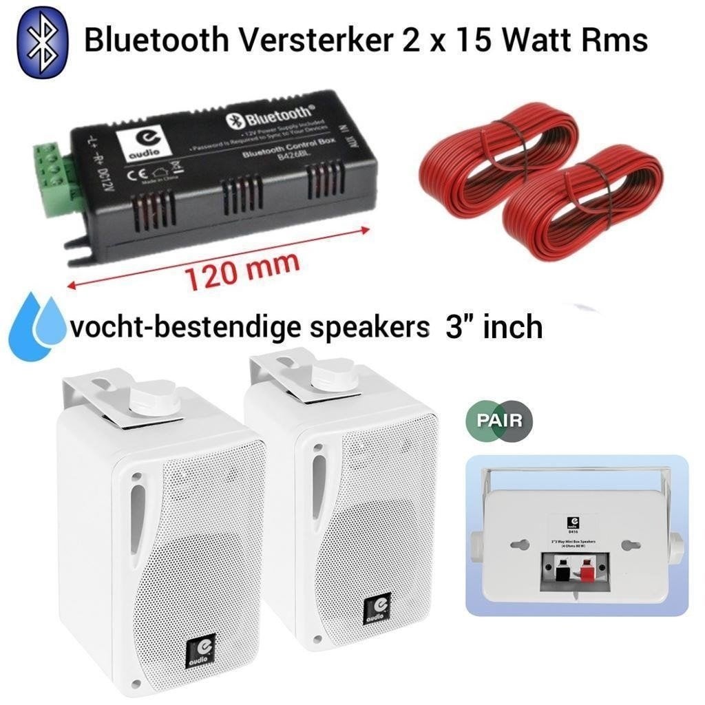 Bluetooth achtergrond muziek systeem 2x 3 inch wit [B416KJ], Overige merken, Nieuw, Ophalen of Verzenden, 60 tot 120 watt