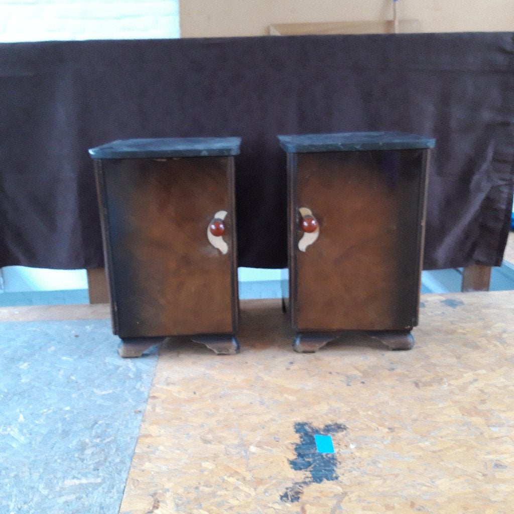 2 vintage nachtkastjes, Huis en Inrichting, Slaapkamer | Nachtkastjes, Ophalen, Gebruikt, Minder dan 45 cm, 55 tot 70 cm