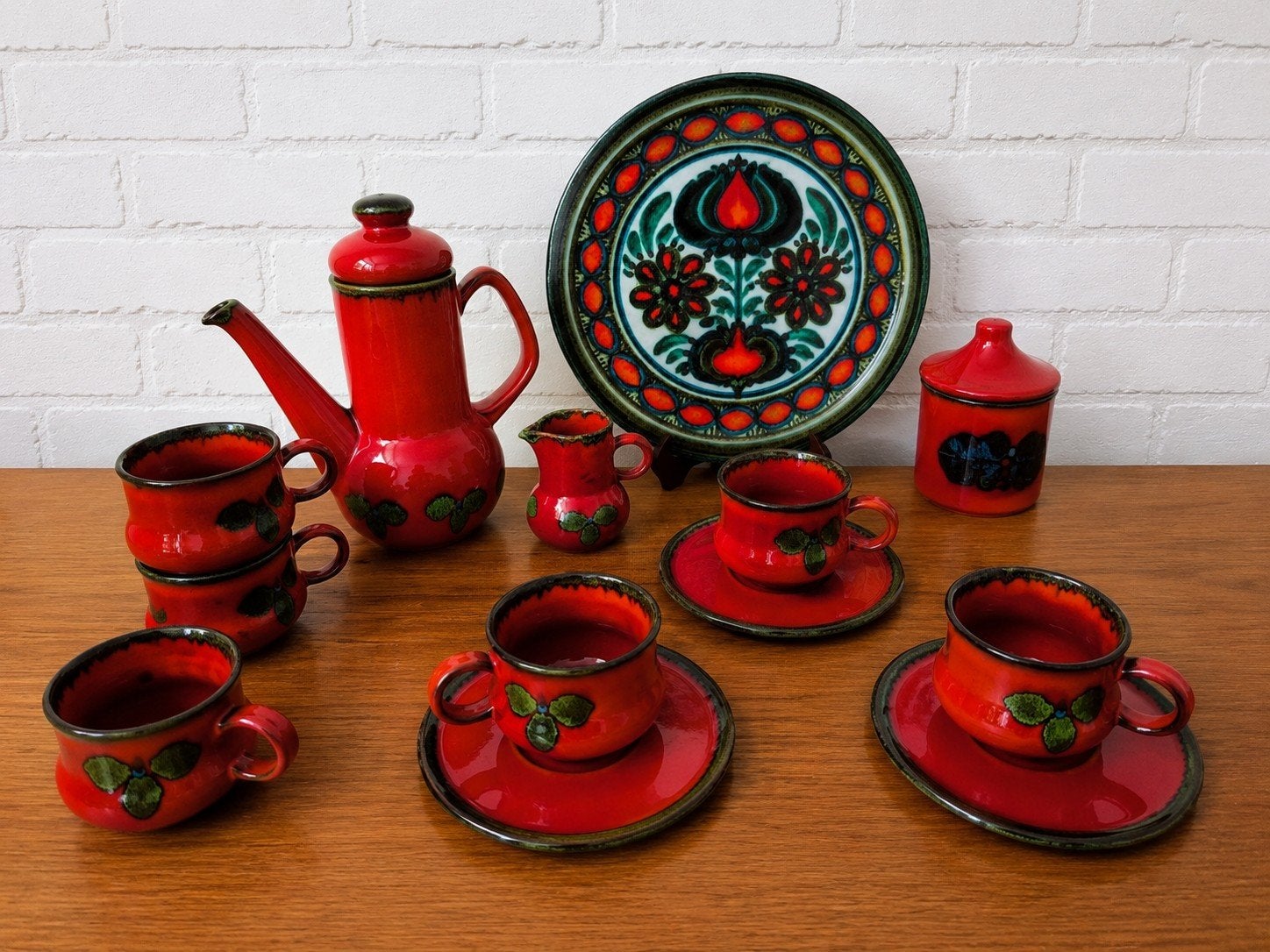 Service à café vintage rouge – 13 pièces, Enlèvement ou Envoi, Céramique, Vintage