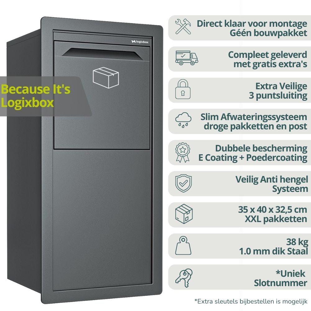 Logixbox - Pakketbrievenbus - Complete set - Inbouw -- ACTIE, Tuin en Terras, Brievenbussen, Nieuw, Staande brievenbus, Staal