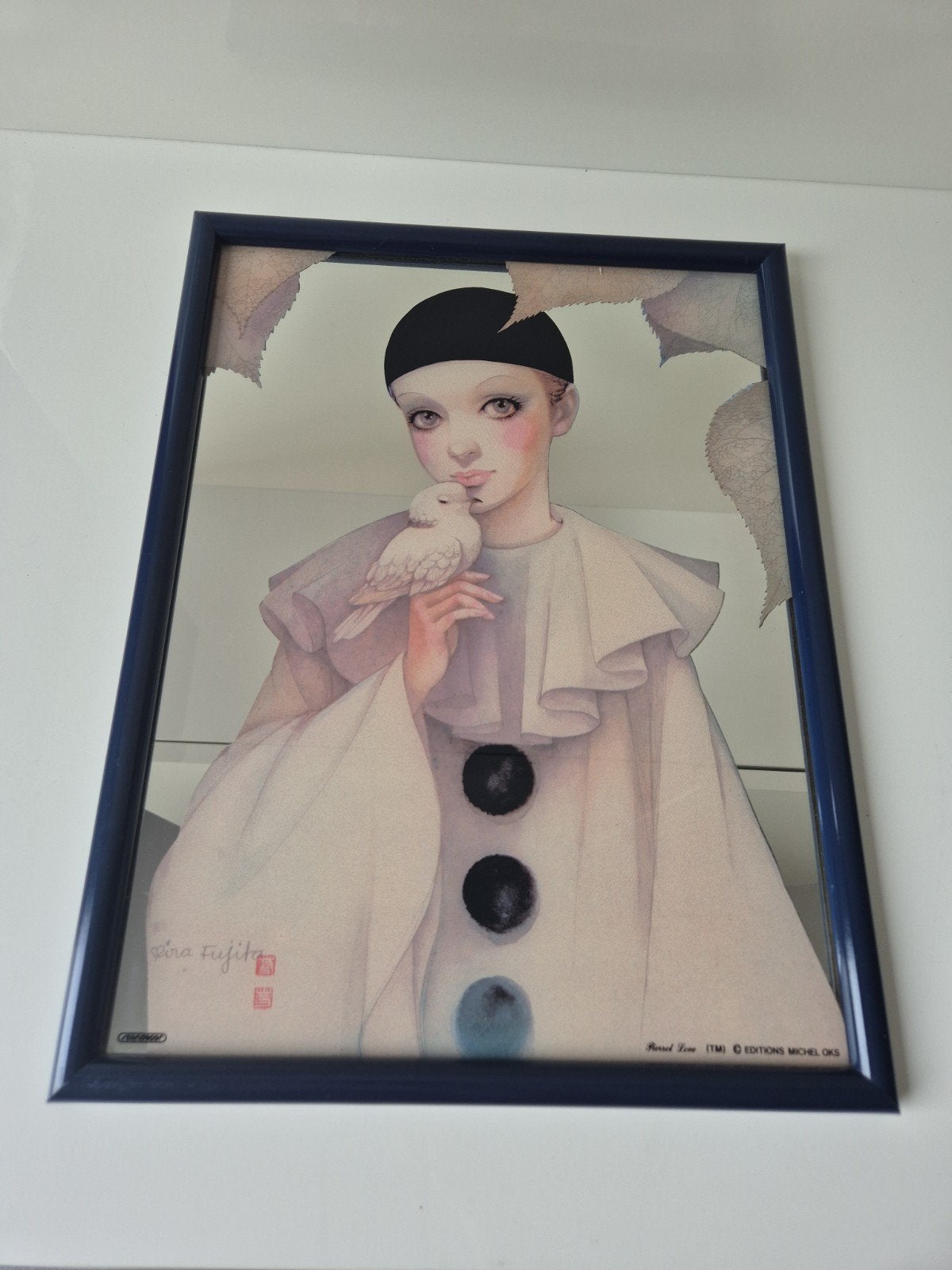 Miroir décoratif vintage Pierrot Love – 42 x 32 cm, Antiquités & Art, Art | Peinture | Moderne, Enlèvement, Encadré