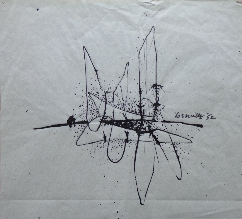 CORNEILLE / ABSTRACTIE / ORIGINEEL WERK / 23x25cm / SIG 1952, Abstrait, Papier/carton, Technique mixte, Enlèvement ou Envoi