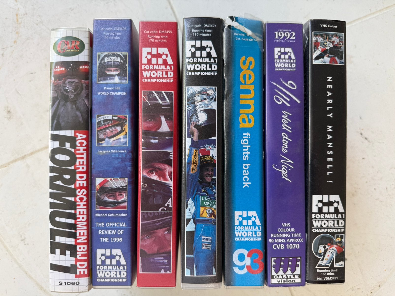 Lot 7 Formule 1 VHS – Senna, Schumacher, Mansell – jaren ’90, Cd's en Dvd's, Ophalen of Verzenden, Gebruikt, VHS