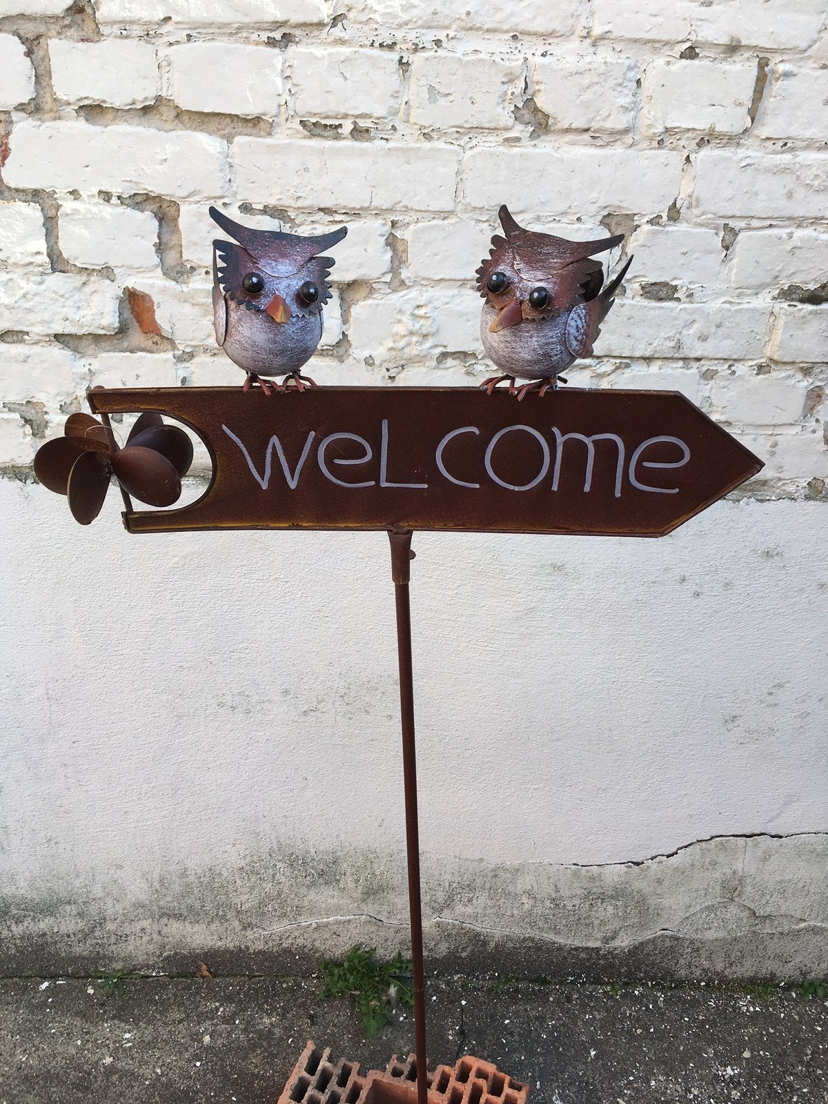 Tuindecoratie uit ijzer uiltjes welcome, Ophalen of Verzenden, Zo goed als nieuw