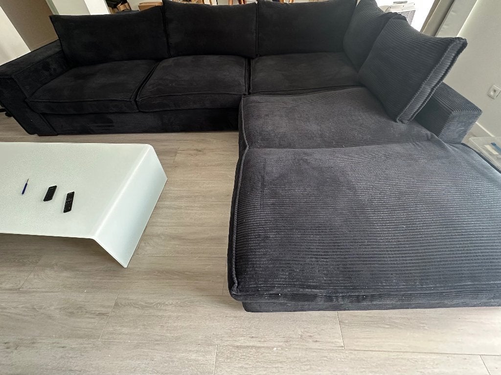Antracietzwarte hoekbank — zeer weinig gebruikt, Huis en Inrichting, Ophalen, 300 cm of meer, Stof, Vierpersoons of meer