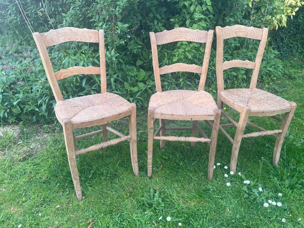 Lot 3 chaises anciennes - paillage - Bon état, Ancien, Trois, Autres couleurs, Enlèvement