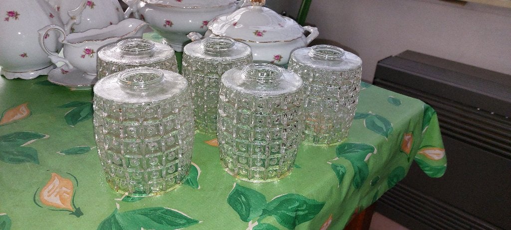 5 glazen bollen voor luchter, Ophalen, Gebruikt, Glas