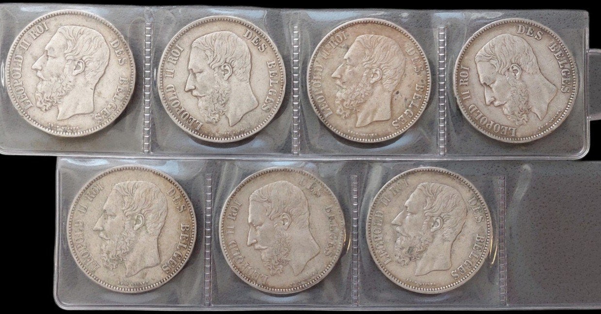 Lot 7 pièces de monnaie / Leopold II / 5 Francs / Argent 900, Timbres & Monnaies, Monnaies | Europe | Monnaies euro, Enlèvement ou Envoi