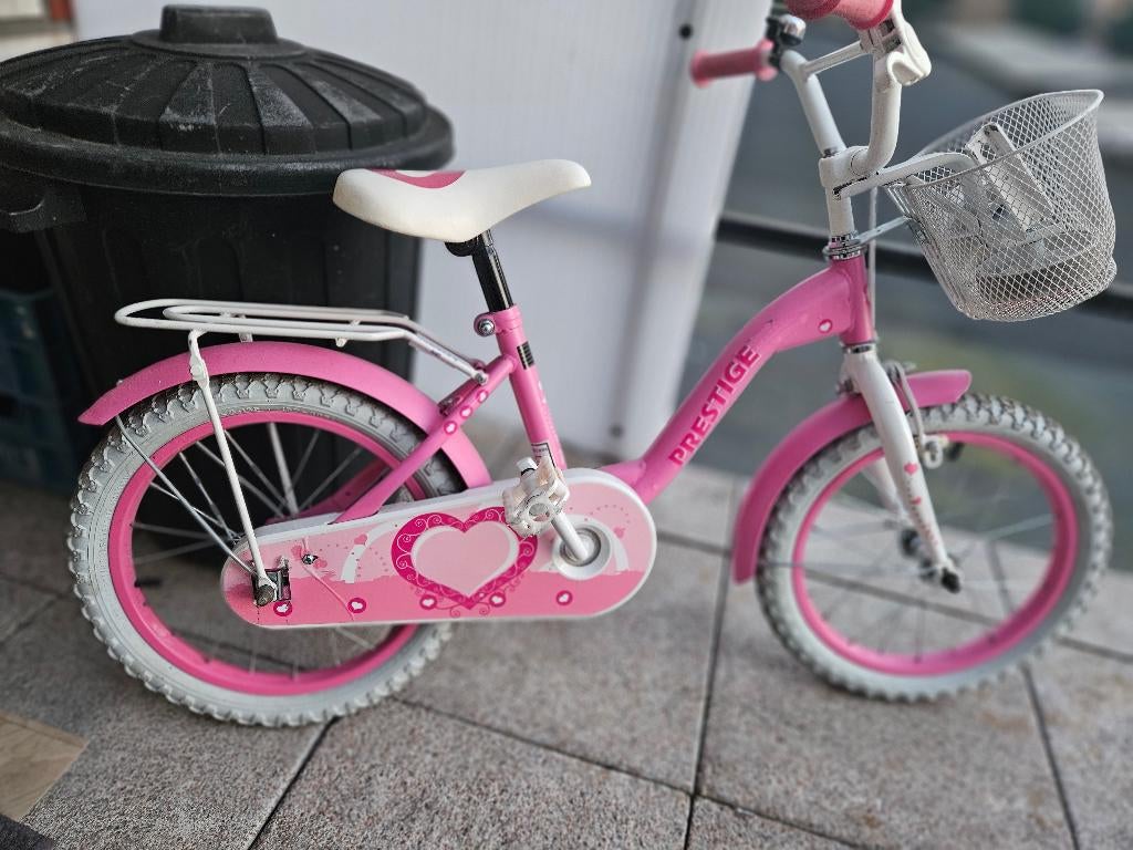 Kinderfiets 16 inch roze met zijwieltjes, Ophalen, Gebruikt, 16 inch, Handrem