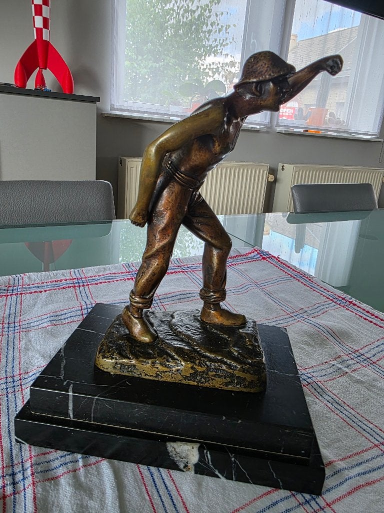 Art Deco mijnwerker, brons., Enlèvement, Bronze