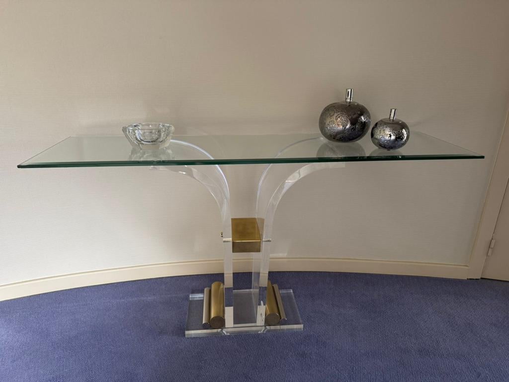 Design Glazen consoletafel, Maison & Meubles, Tables | Dessertes, Enlèvement, Comme neuf