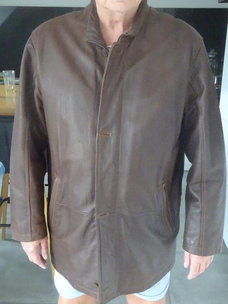 lederen jas heren maat 54 bruin, Ophalen, Zo goed als nieuw, Maat 52/54 (L), Bruin