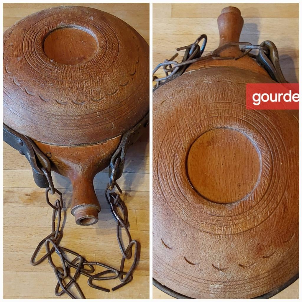 Gourde en bois ancienne travaillée,sans bouchon, pas étanche, Antiquités & Art, Enlèvement ou Envoi