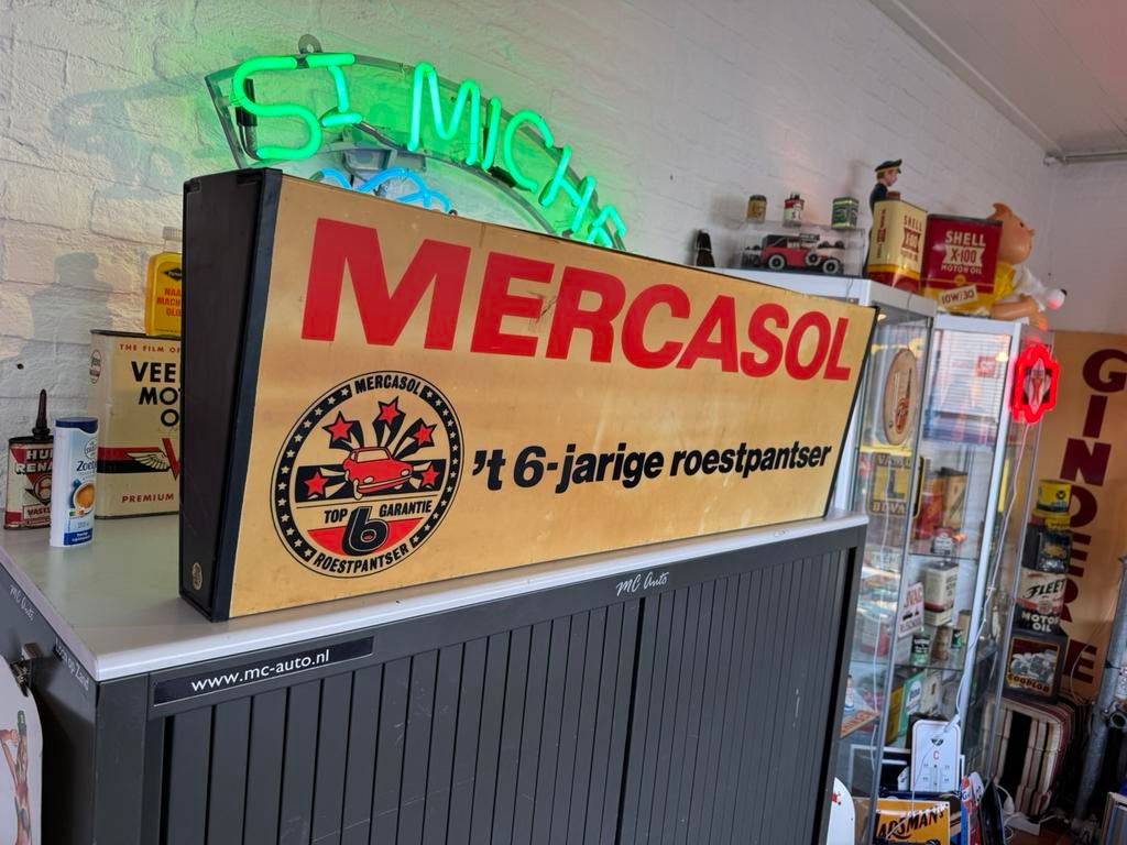 Mercasol oude reclame lichtbak, Verzamelen, Ophalen, Gebruikt, Lichtbak of (neon) lamp
