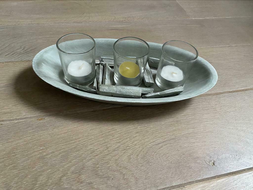 Decoratie kaarsenset van Pomax, Huis en Inrichting, Woonaccessoires | Kandelaars en Kaarsen, Gebruikt, Ophalen of Verzenden, Grijs