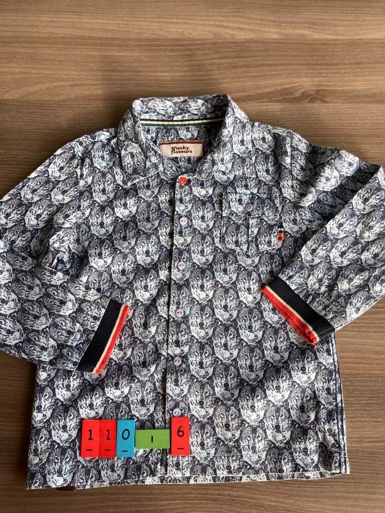 Hemdje 4 funky flavours wolven - succes verzekerd M 110-116, Garçon, Enlèvement ou Envoi, Chemise ou Chemisier, Comme neuf