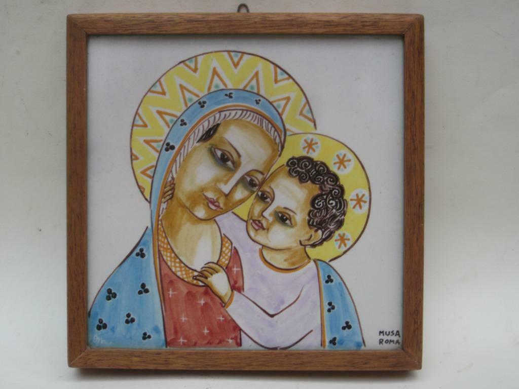 Mooie tegel in keramiek - Maria & Jezus - Musa Rome - 50/60s, Ophalen of Verzenden