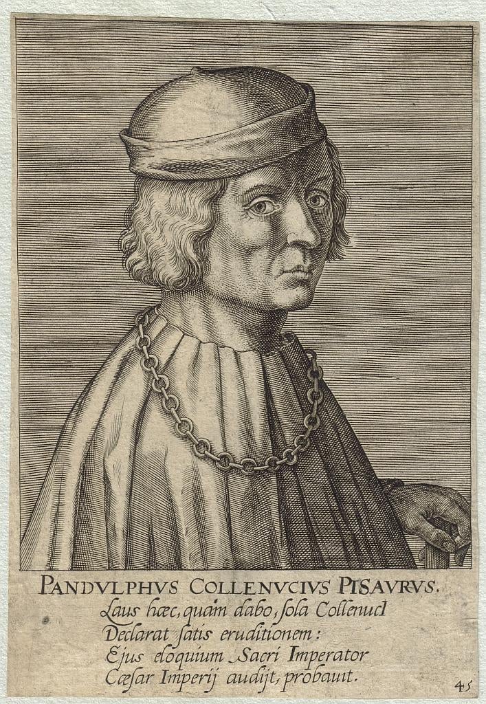 Onverm. Mkr 16e eeuw gravure Pandulphus Collenucius Pisaurus, Ophalen, Portret, Gravure, Origineel