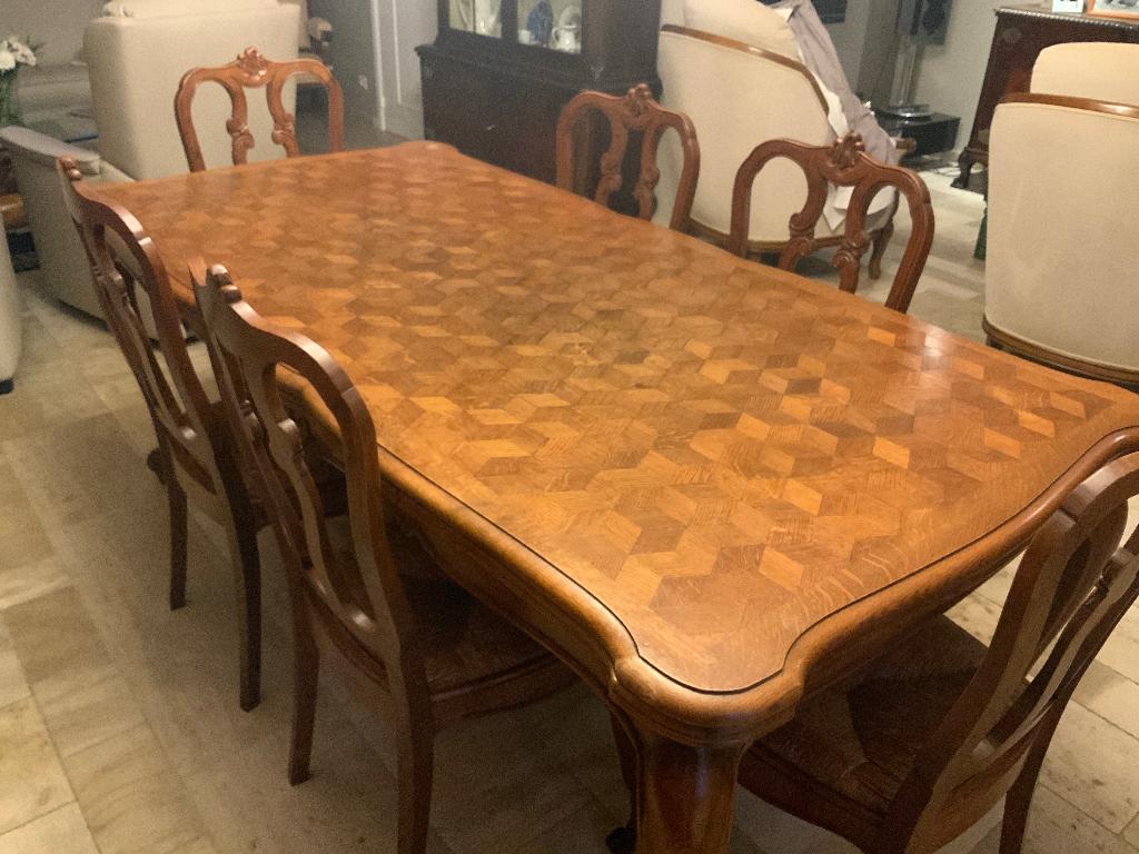 TABLE EN CHÈNE ET 6 CHAISES, Huis en Inrichting, Tafels | Eettafels, Ophalen, Gebruikt, Eikenhout, 200 cm of meer