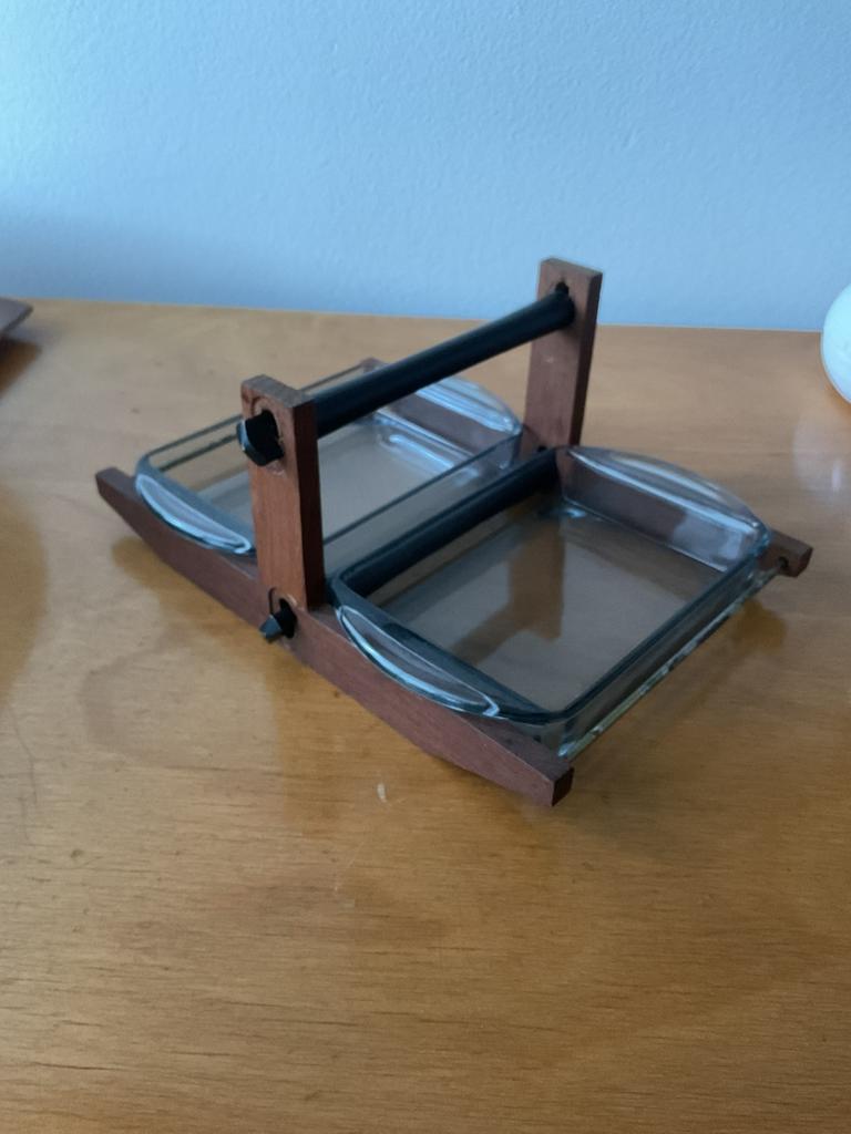 Vintage teakhouten schaal Scandinavisch aperitiefglas 60´s, Ophalen of Verzenden
