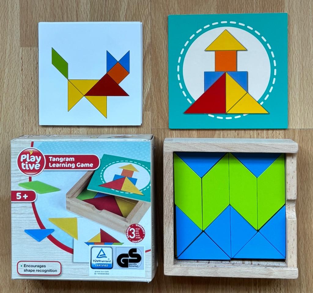 Sinterklaas - Houten Tangram Puzzel - vorm & abstract denken, Ophalen of Verzenden, Zo goed als nieuw, Puzzelen