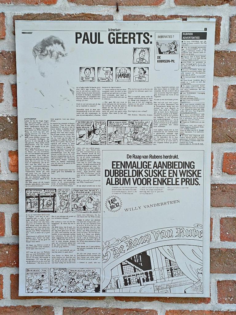 Drukplaat De StripGazet Het Volk Paul Geerts Suske en Wiske, Verzamelen, Ophalen, Suske en Wiske, Gebruikt