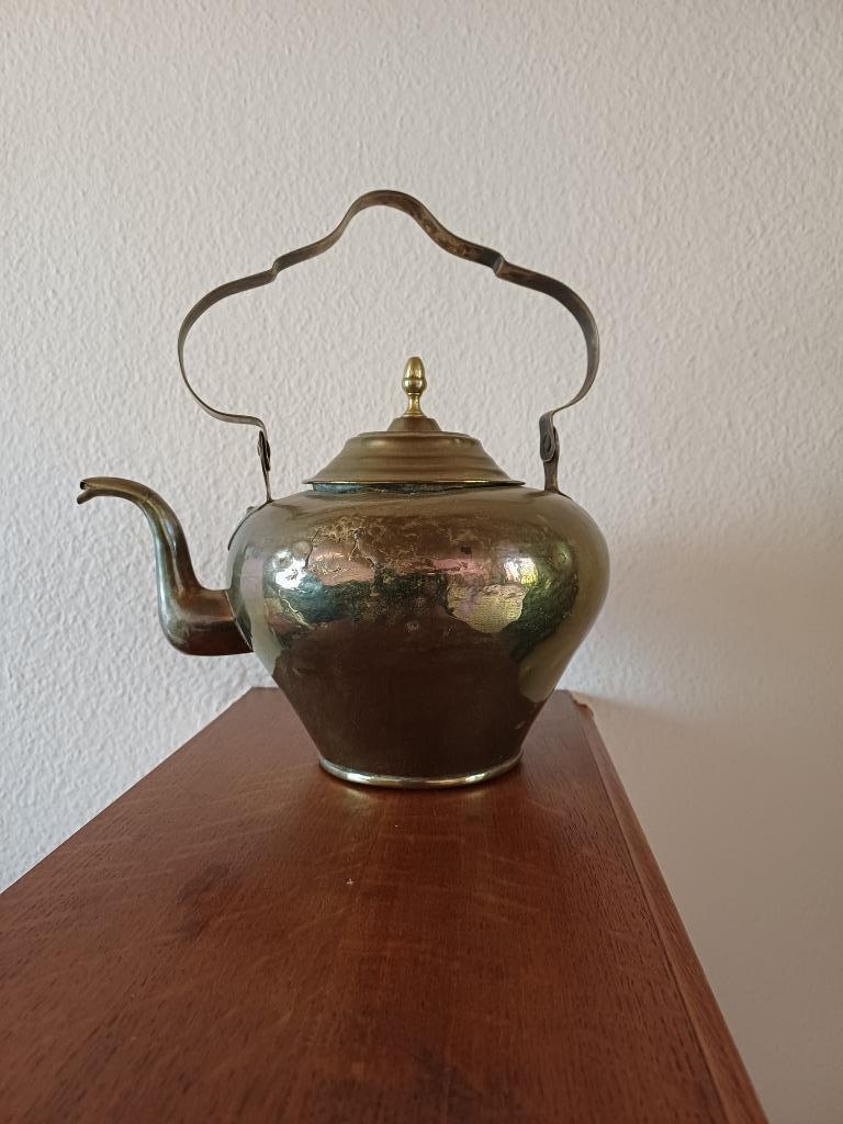 Antiek messing theepot / theeketel / waterkoker, Antiek en Kunst, Ophalen of Verzenden, Koper