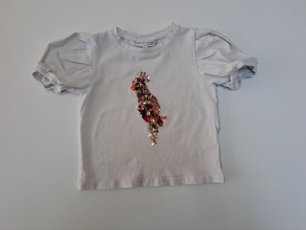 Mt 98 Witte T-shirt met pofmouwen en pailletten vogel HB, Kinderen en Baby's, Kinderkleding | Maat 98, Meisje, JBC, Ophalen of Verzenden