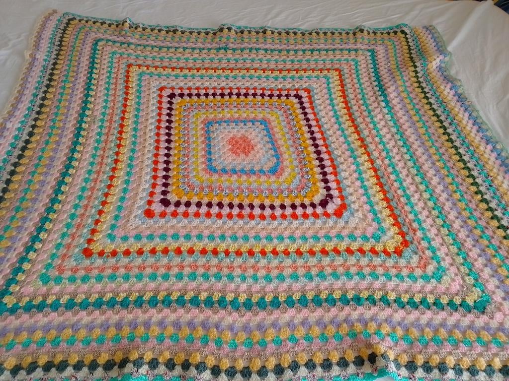 Vintage gehaakte plaid 120 x 140 cm, verschillende kleuren, Ophalen of Verzenden, Gebruikt